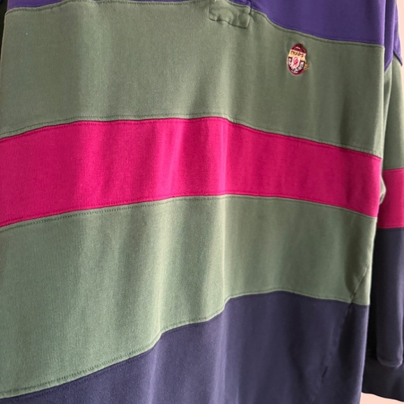 Vintage Ralph Lauren Chaps Rugby Shirt Mens M Navy Green Stripe 90s Preppy Bloke - Picture 7 of 12
